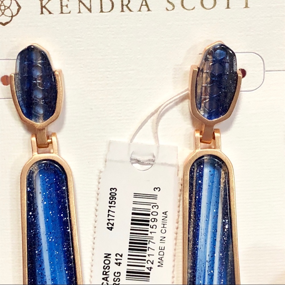NWT Kendra Scott Carson Earrings Navy Dusted Glass - Picture 5 of 8